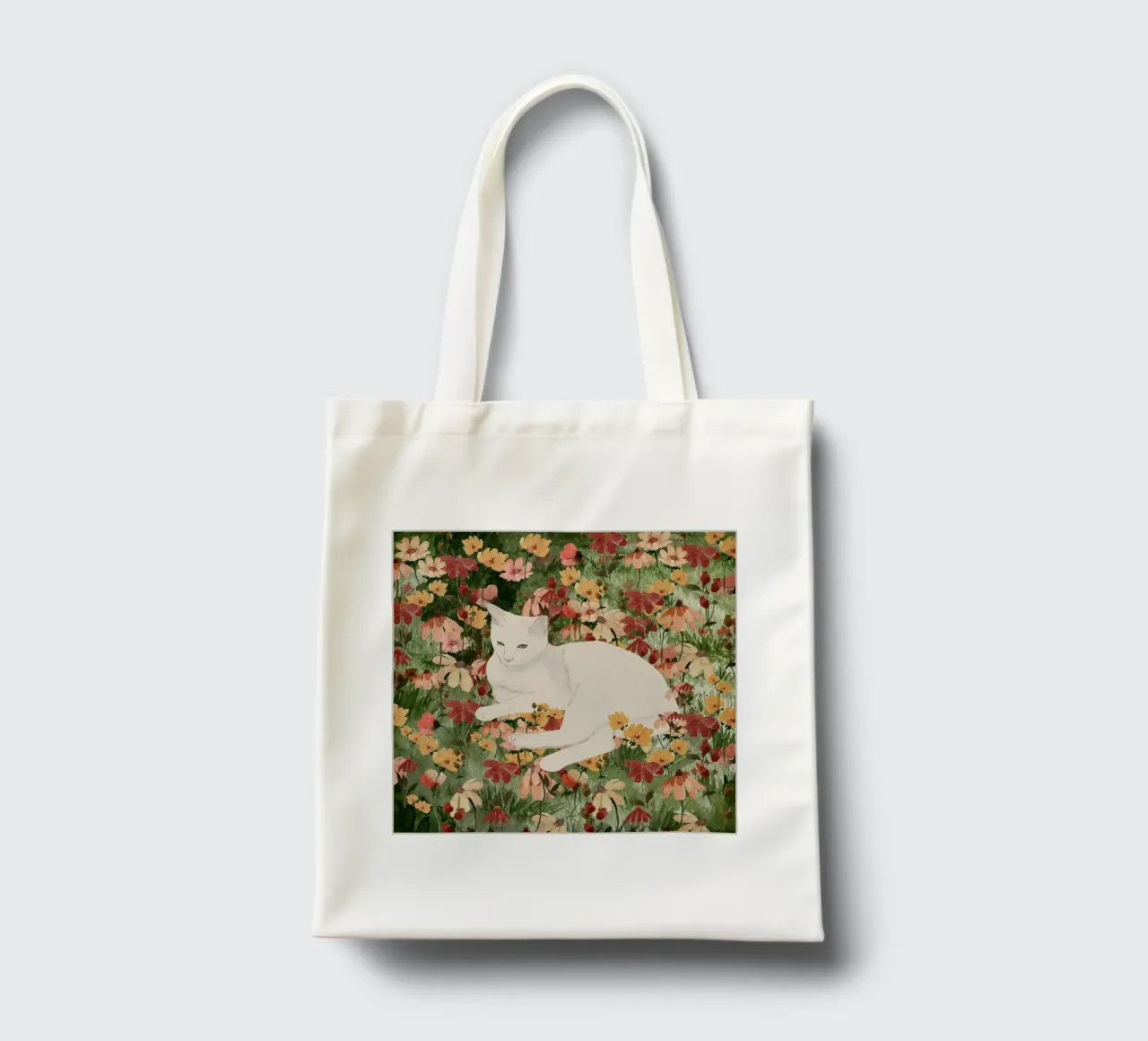 Gatto bianco in fiore 2 borsa in juta da ThingDesign