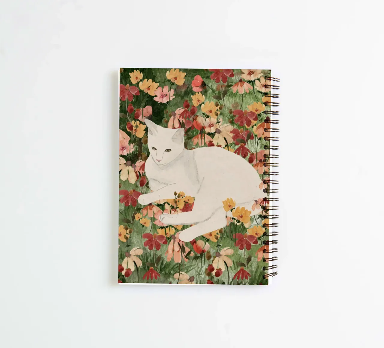 White Cat in Soft Bloom 2 spiral notebook by ThingDesign