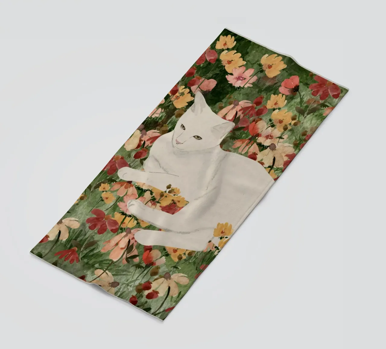 Gatto bianco in fiore 2 telo mare da ThingDesign