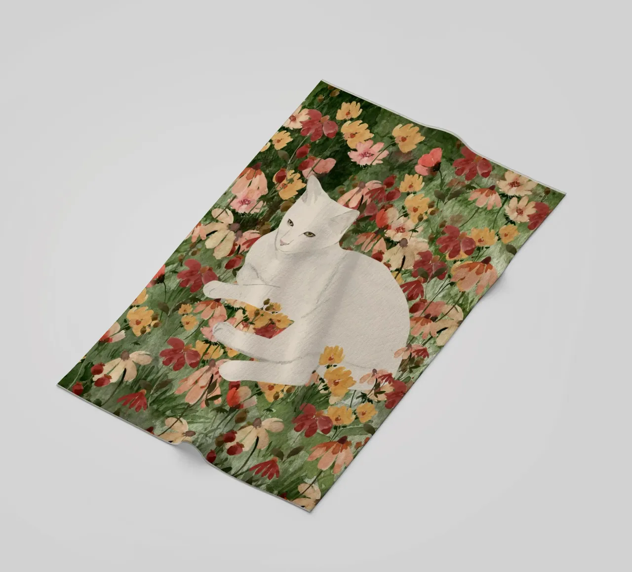 Gatto bianco in fiore 2 telo mare da ThingDesign