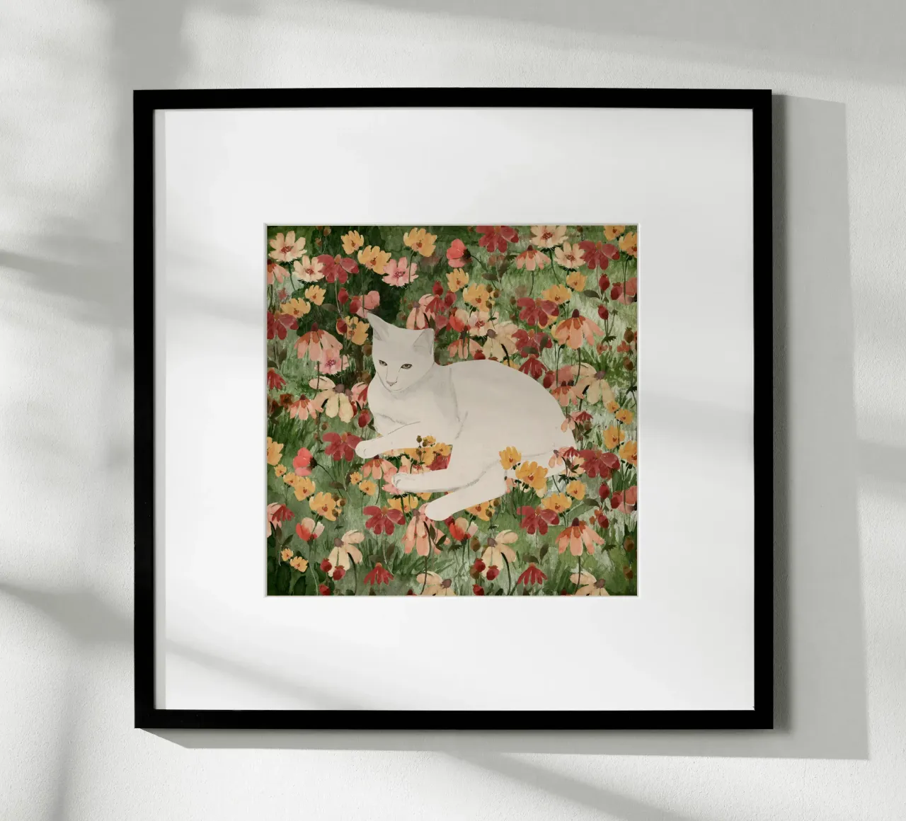 Gatto bianco in fiore 2 carta hahnemühle da ThingDesign