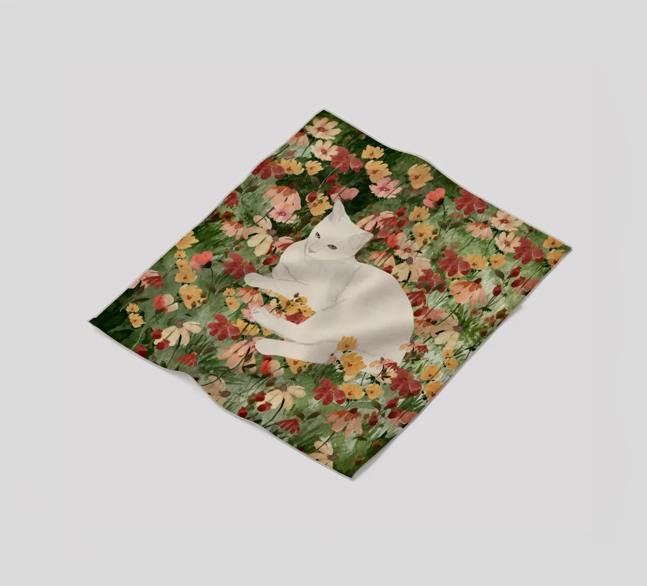 Gatto bianco in fiore 2 coperta in pile da ThingDesign
