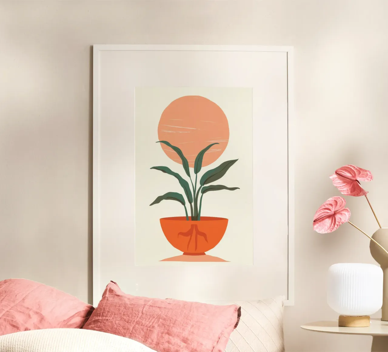Zonsondergang Plant Serenity poster met aluminium frame van Monuments Fire