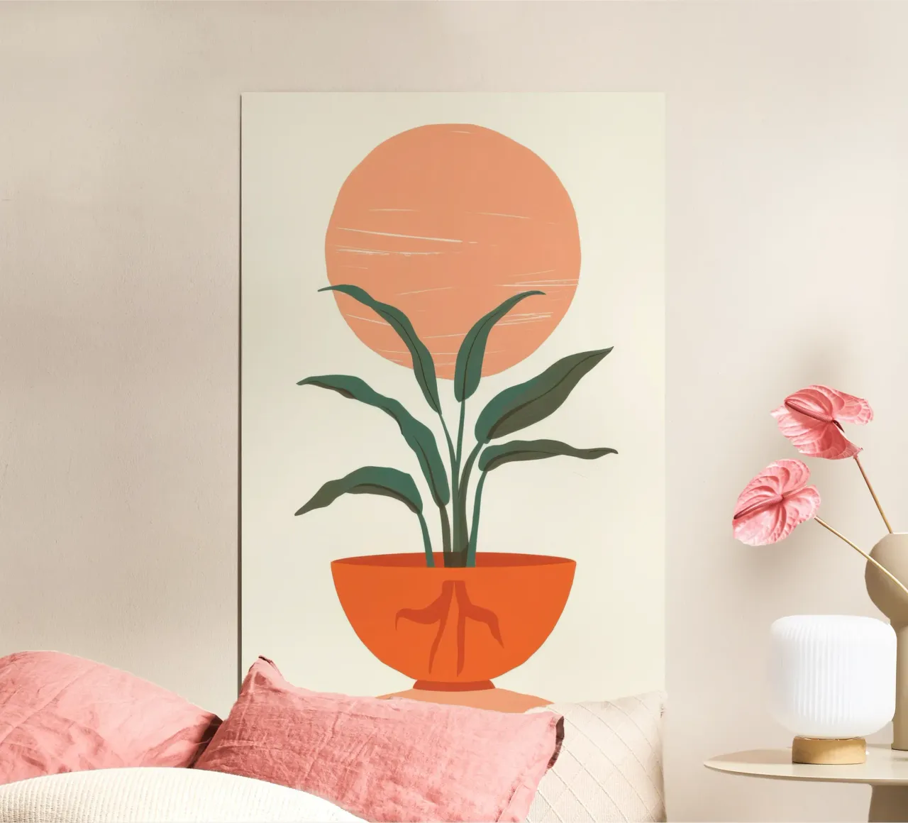 Zonsondergang Plant Serenity poster met aluminium frame van Monuments Fire