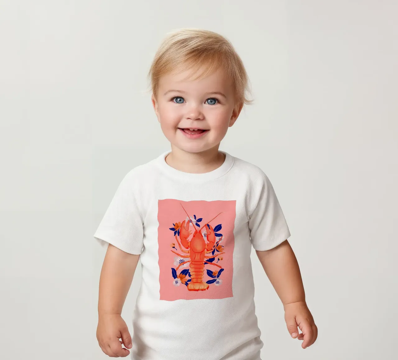 Lobster with Flowers 2 baby t-shirt by ThingDesign