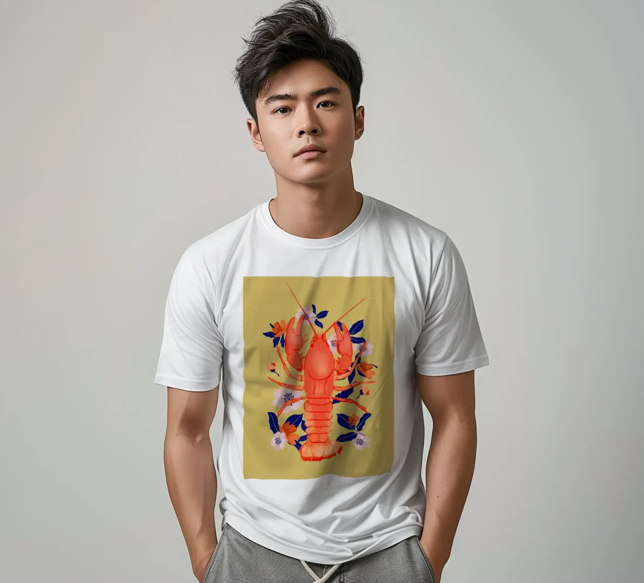 Lobster with Flowers 3 t-shirt by ThingDesign