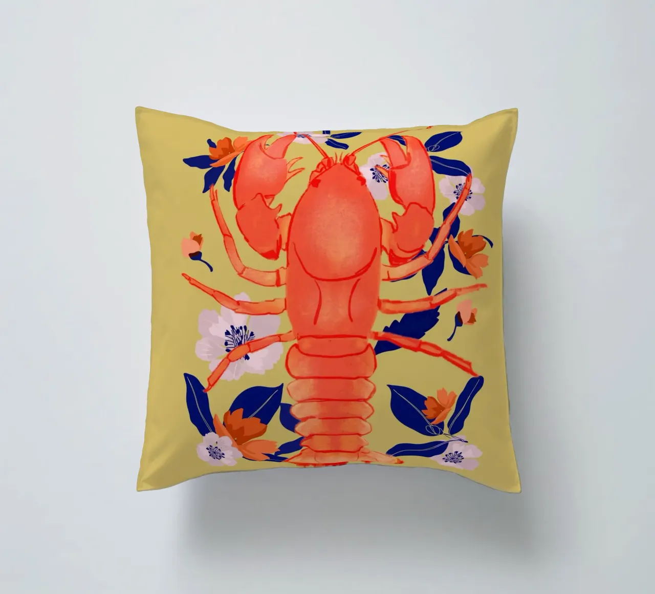 Lobster with Flowers 3 decorative cushion by ThingDesign