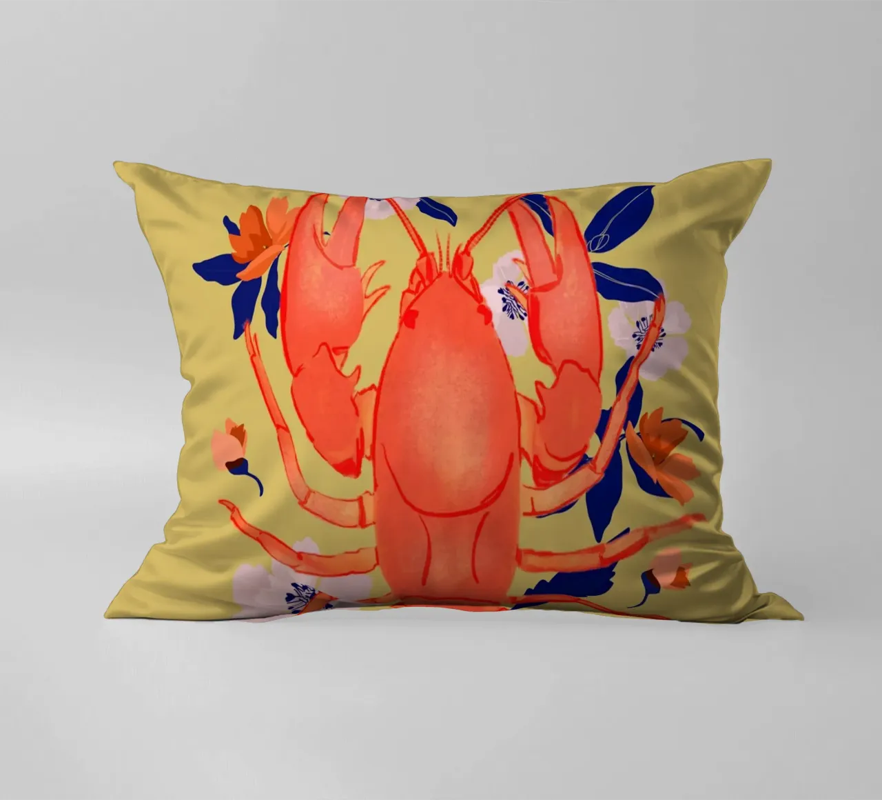 Lobster with Flowers 3 decorative cushion by ThingDesign
