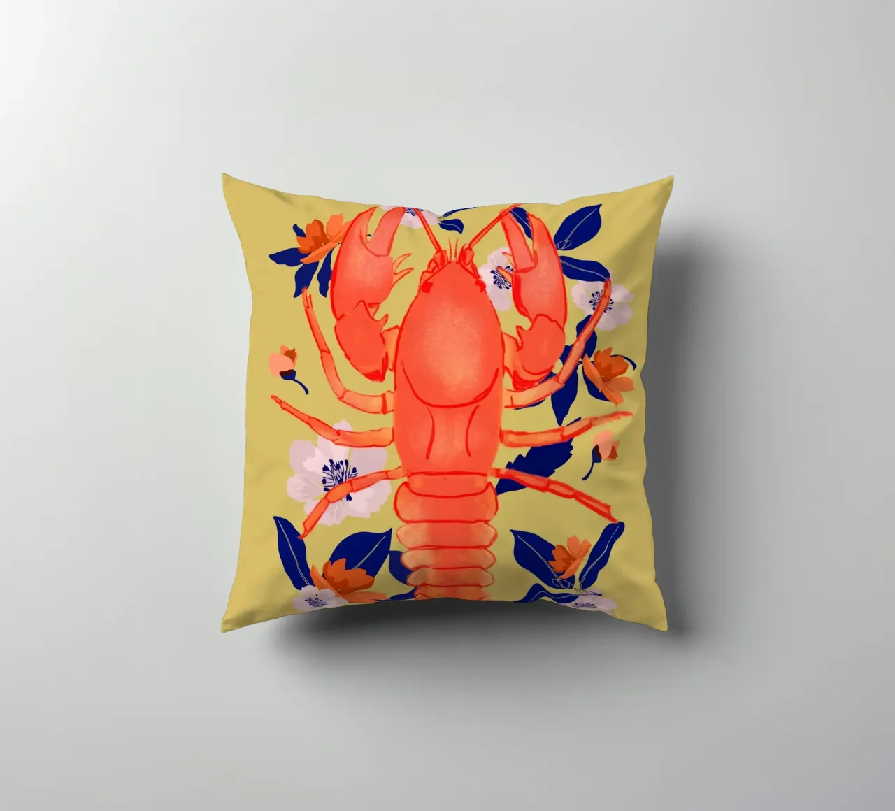 Lobster with Flowers 3 decorative cushion by ThingDesign
