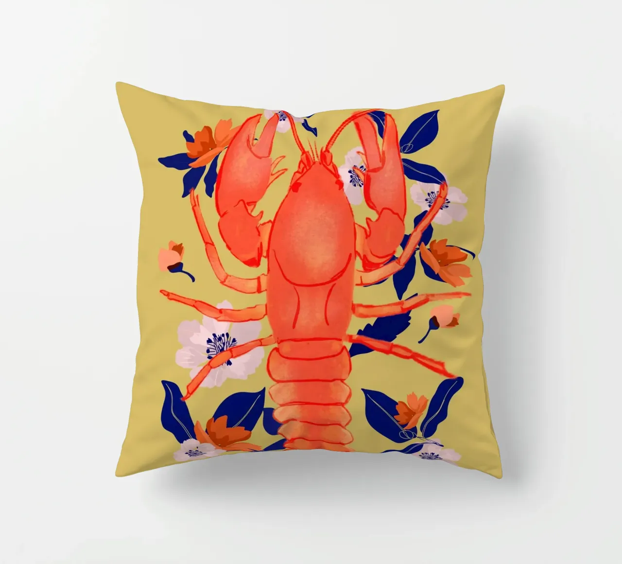 Lobster with Flowers 3 decorative cushion by ThingDesign