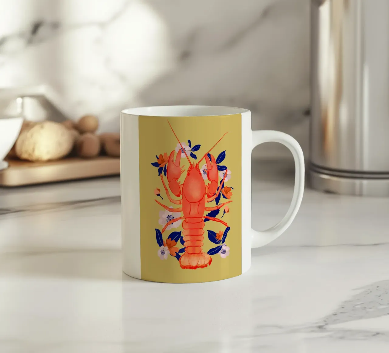 Aragosta con fiori 3 tazza in ceramica da ThingDesign