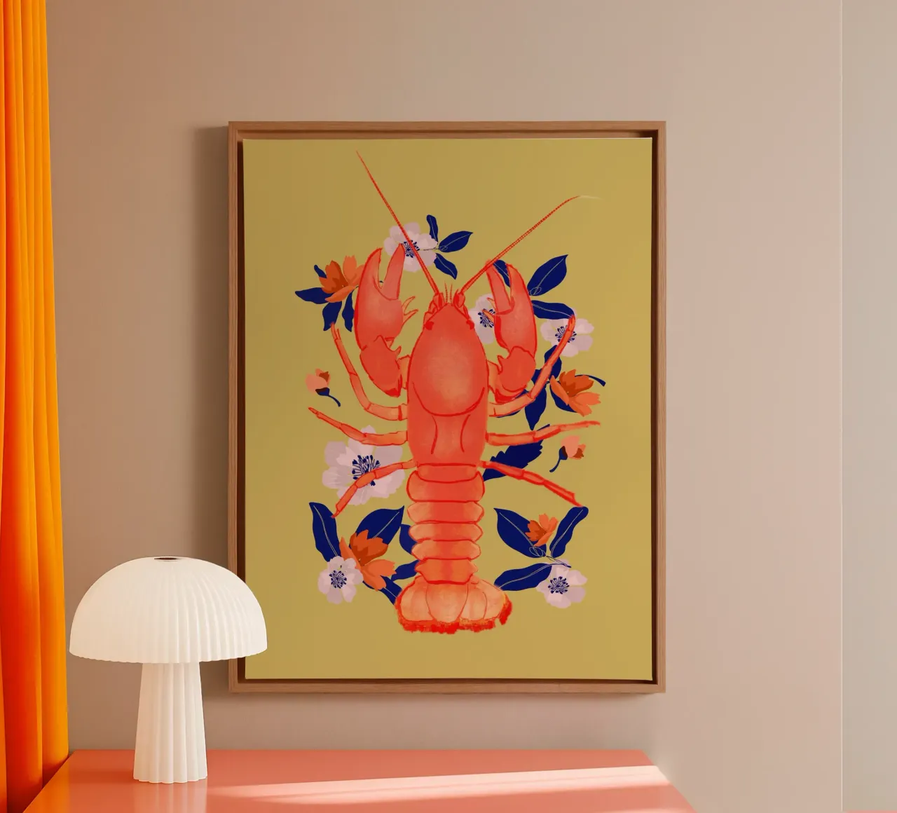 Lobster with Flowers 3 canvas by ThingDesign