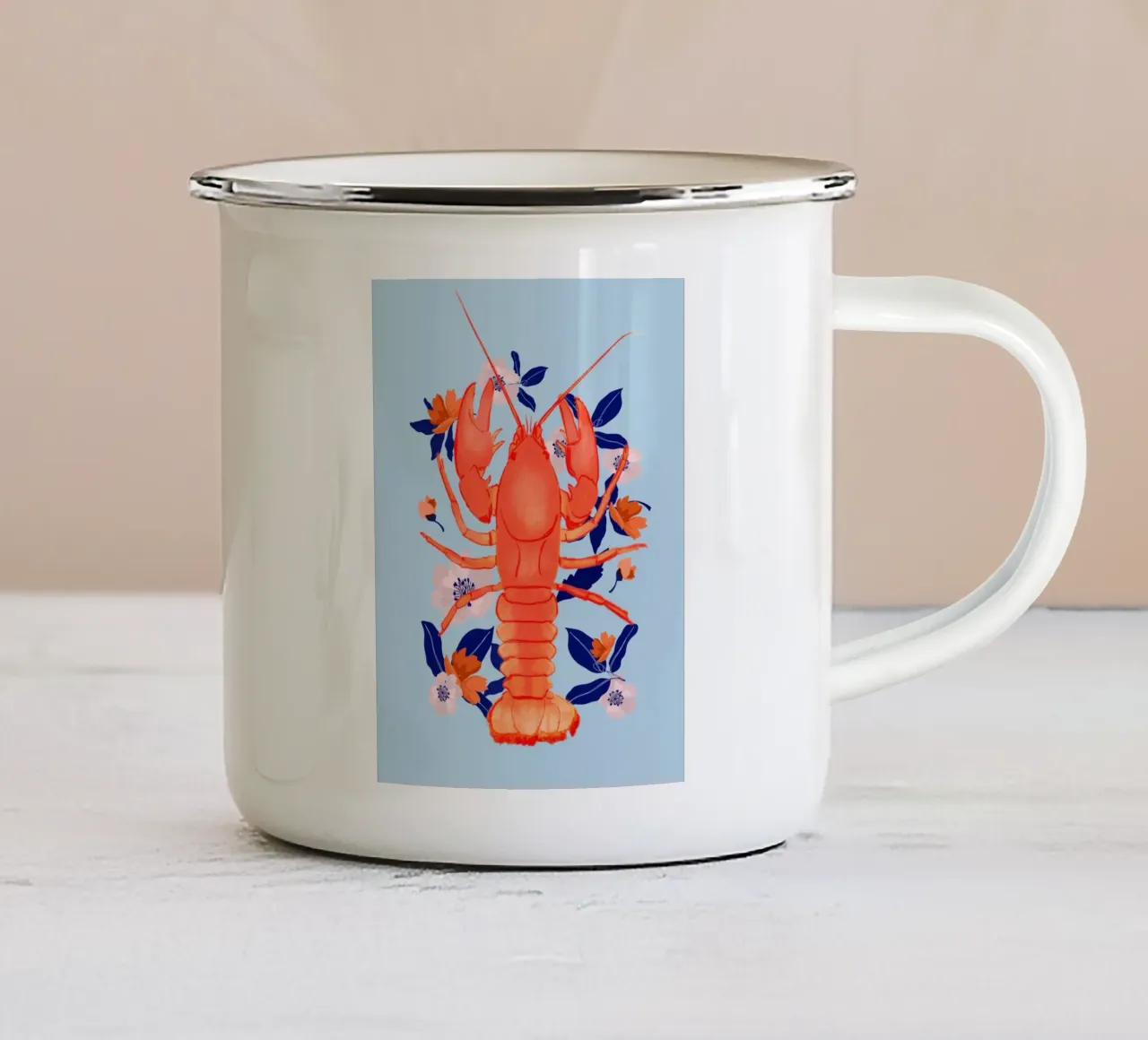 Aragosta con fiori 4 tazza in smalto da ThingDesign