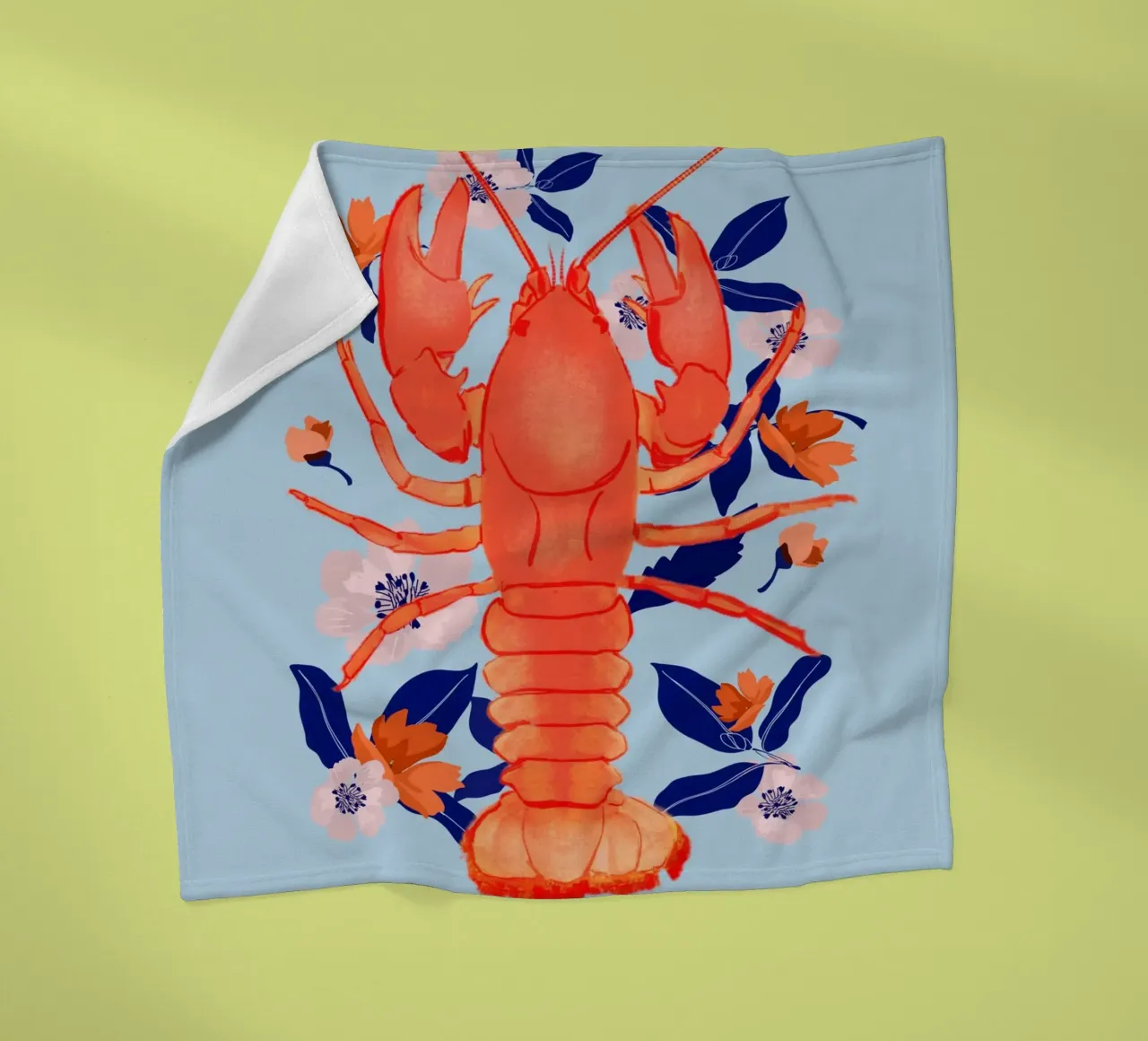 Lobster with Flowers 4 fleece blanket by ThingDesign