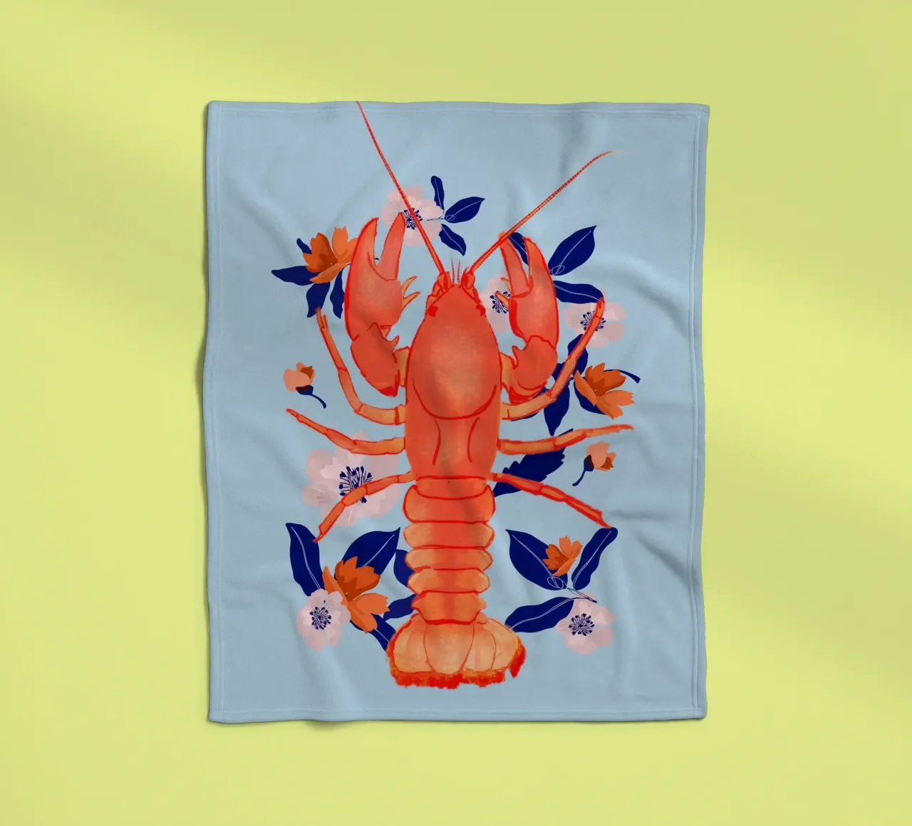 Lobster with Flowers 4 fleece blanket by ThingDesign