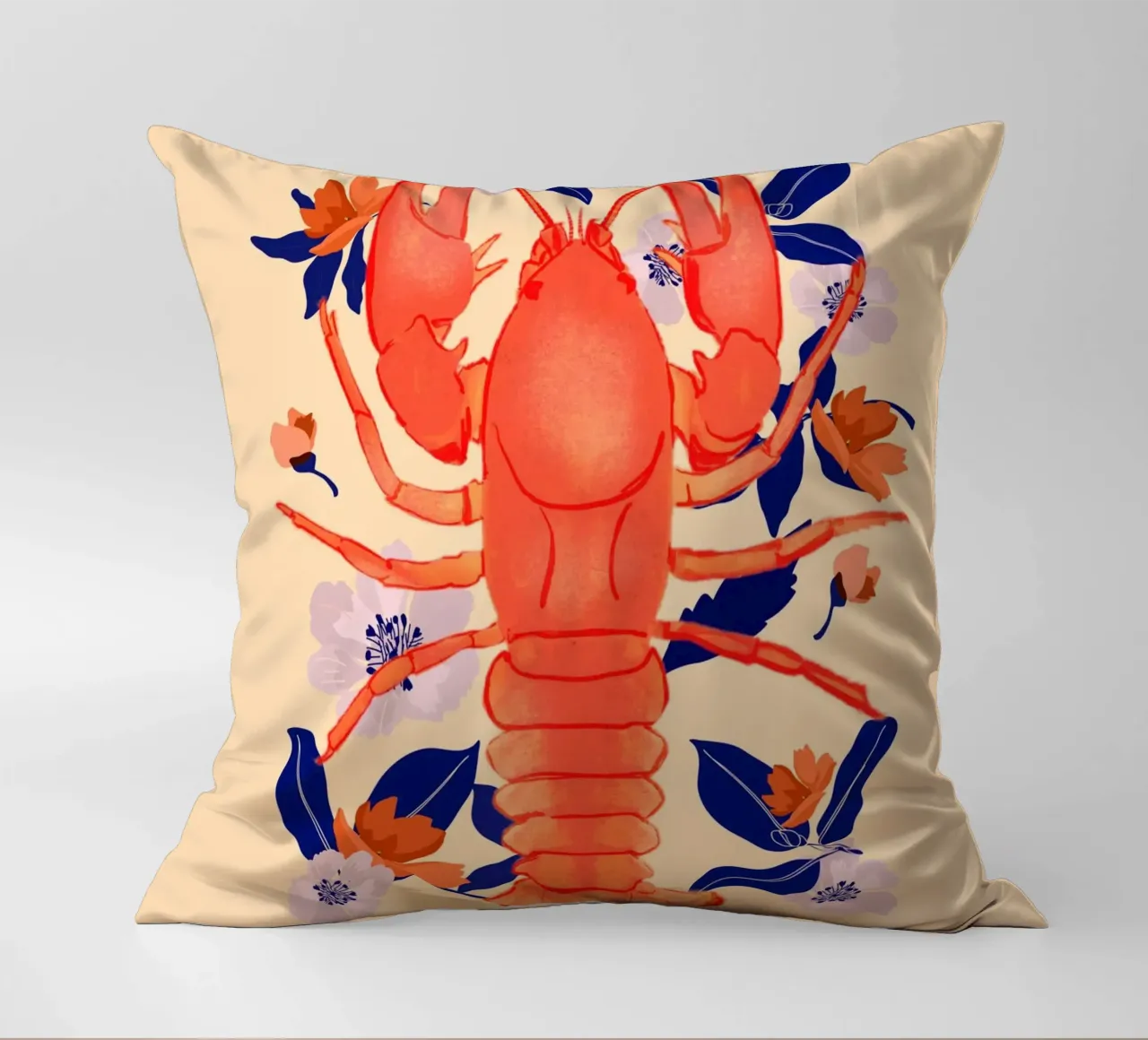 Lobster with Flowers 5 decorative cushion by ThingDesign
