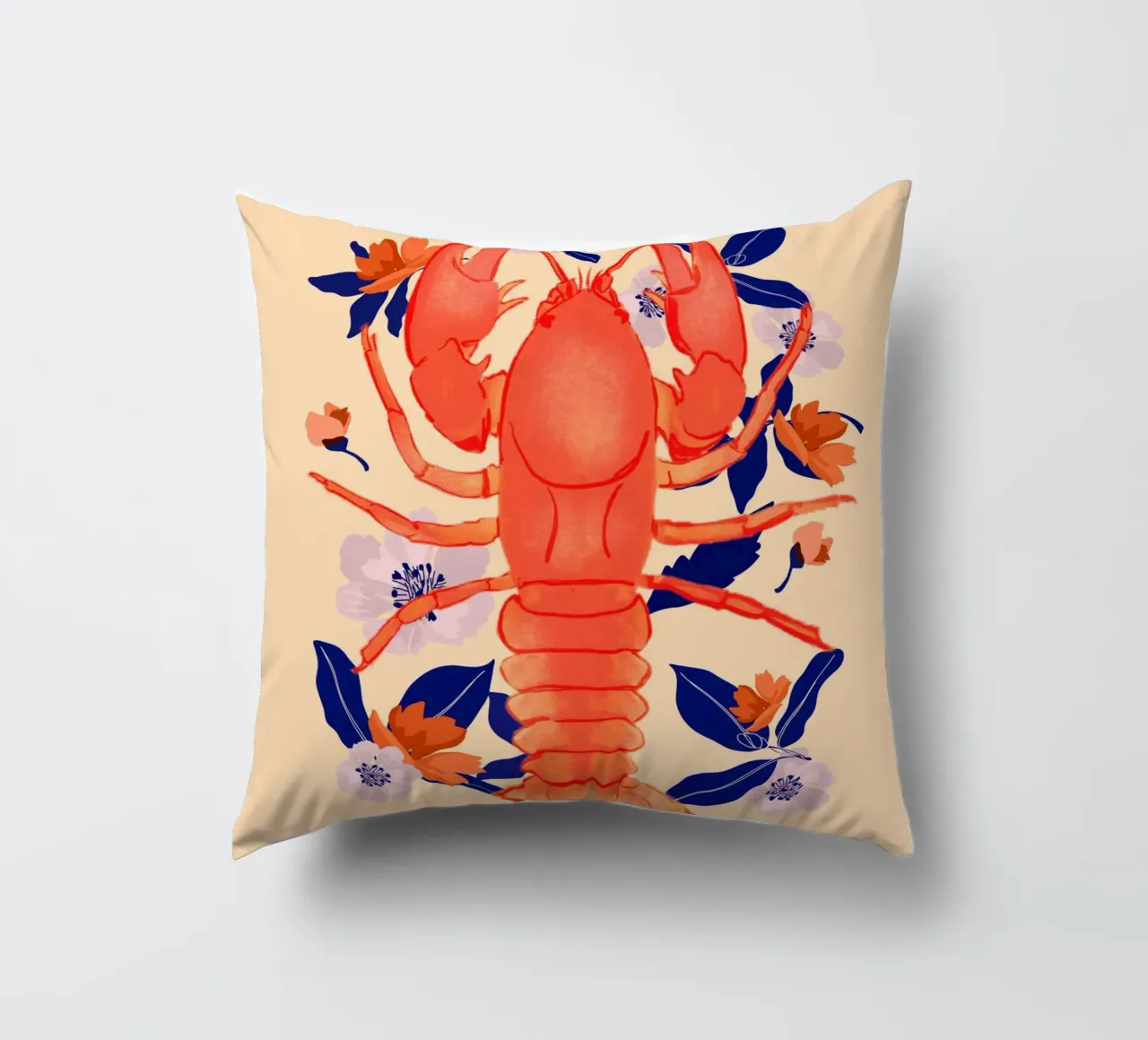 Lobster with Flowers 5 decorative cushion by ThingDesign