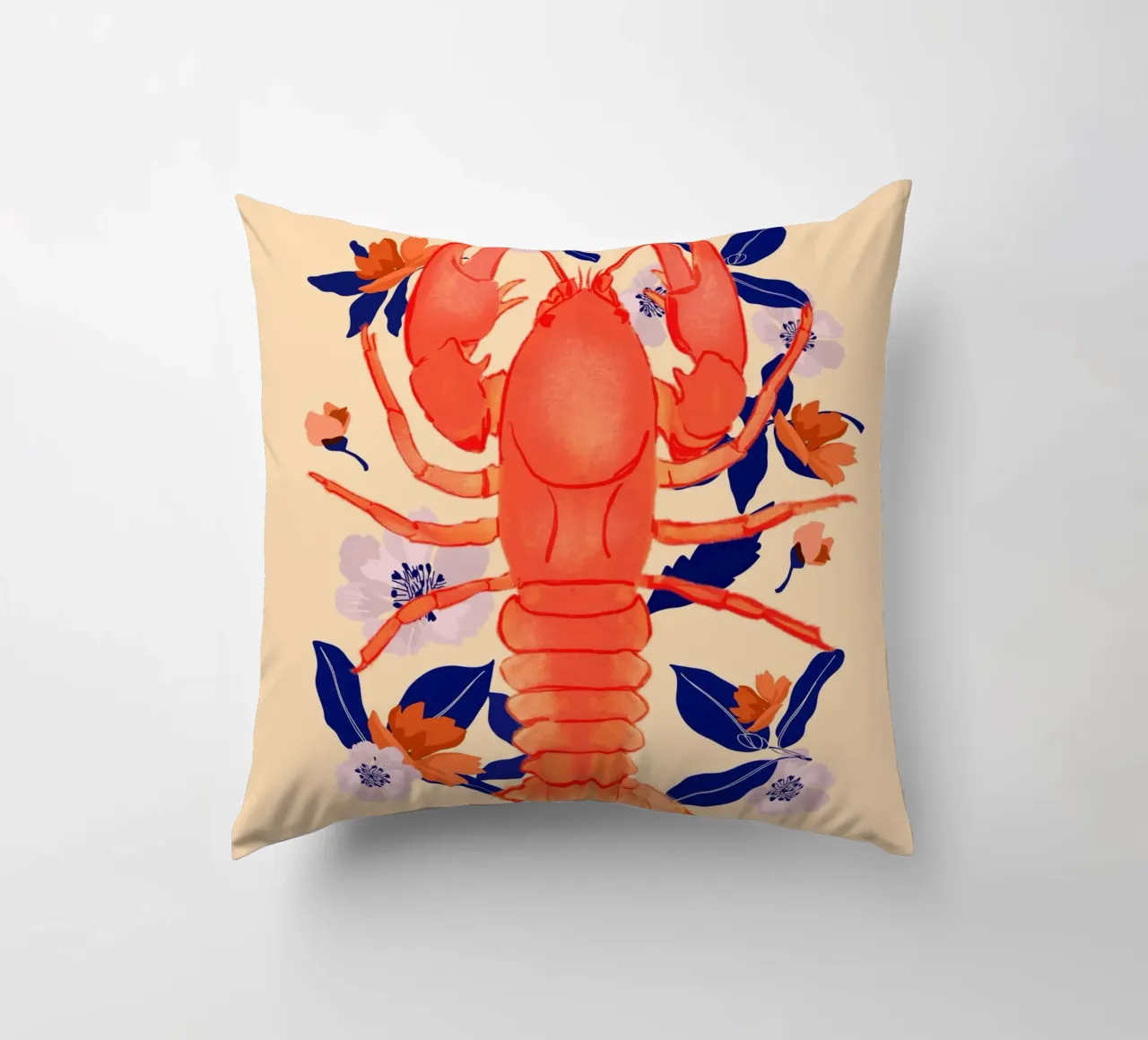 Lobster with Flowers 5 decorative cushion by ThingDesign