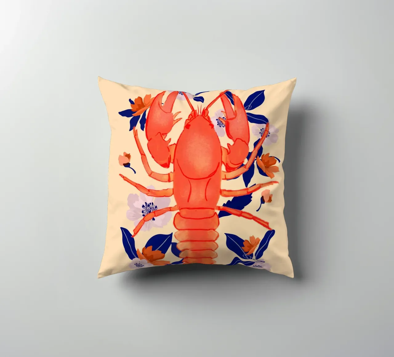 Lobster with Flowers 5 decorative cushion by ThingDesign