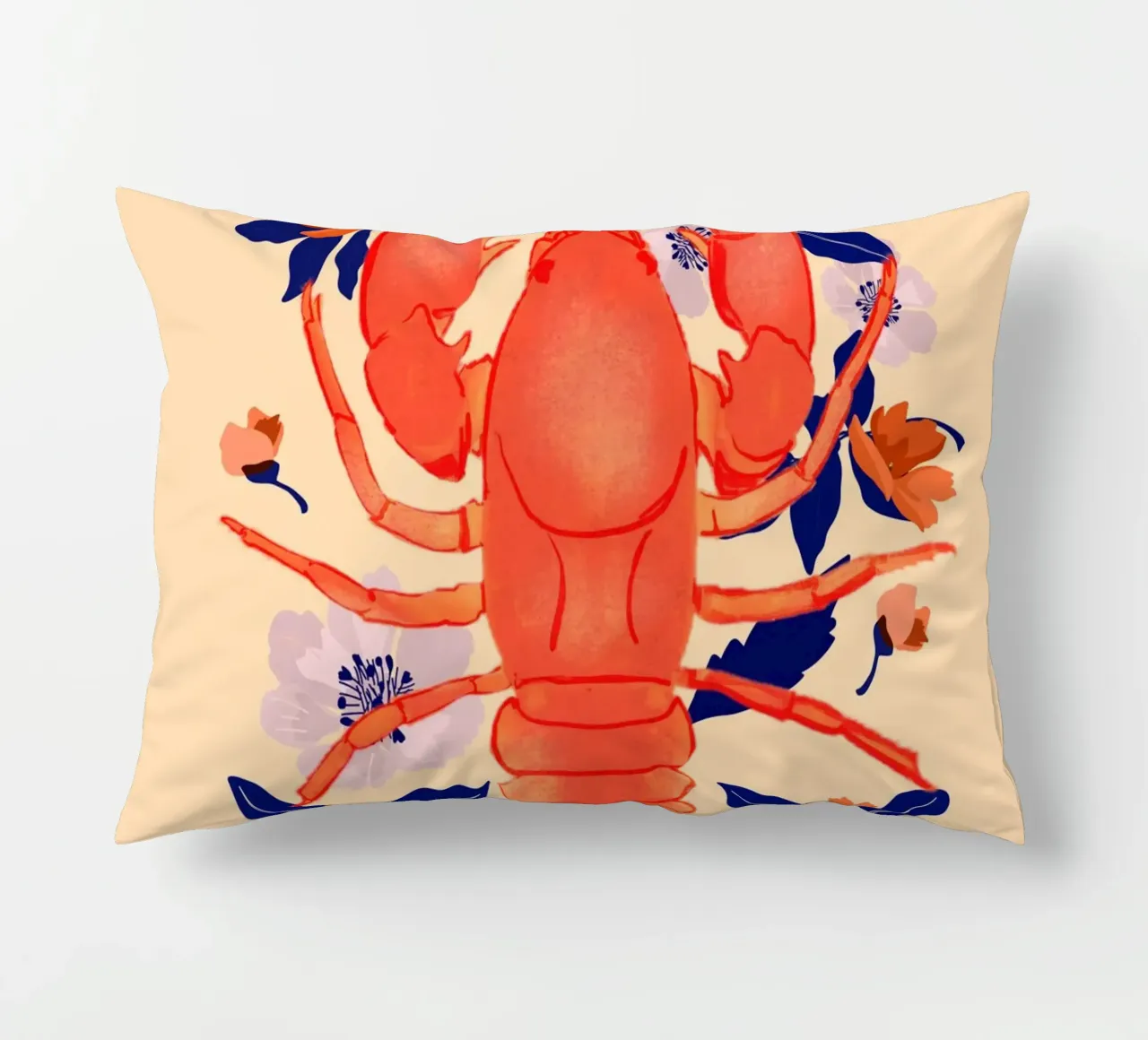 Lobster with Flowers 5 decorative cushion by ThingDesign