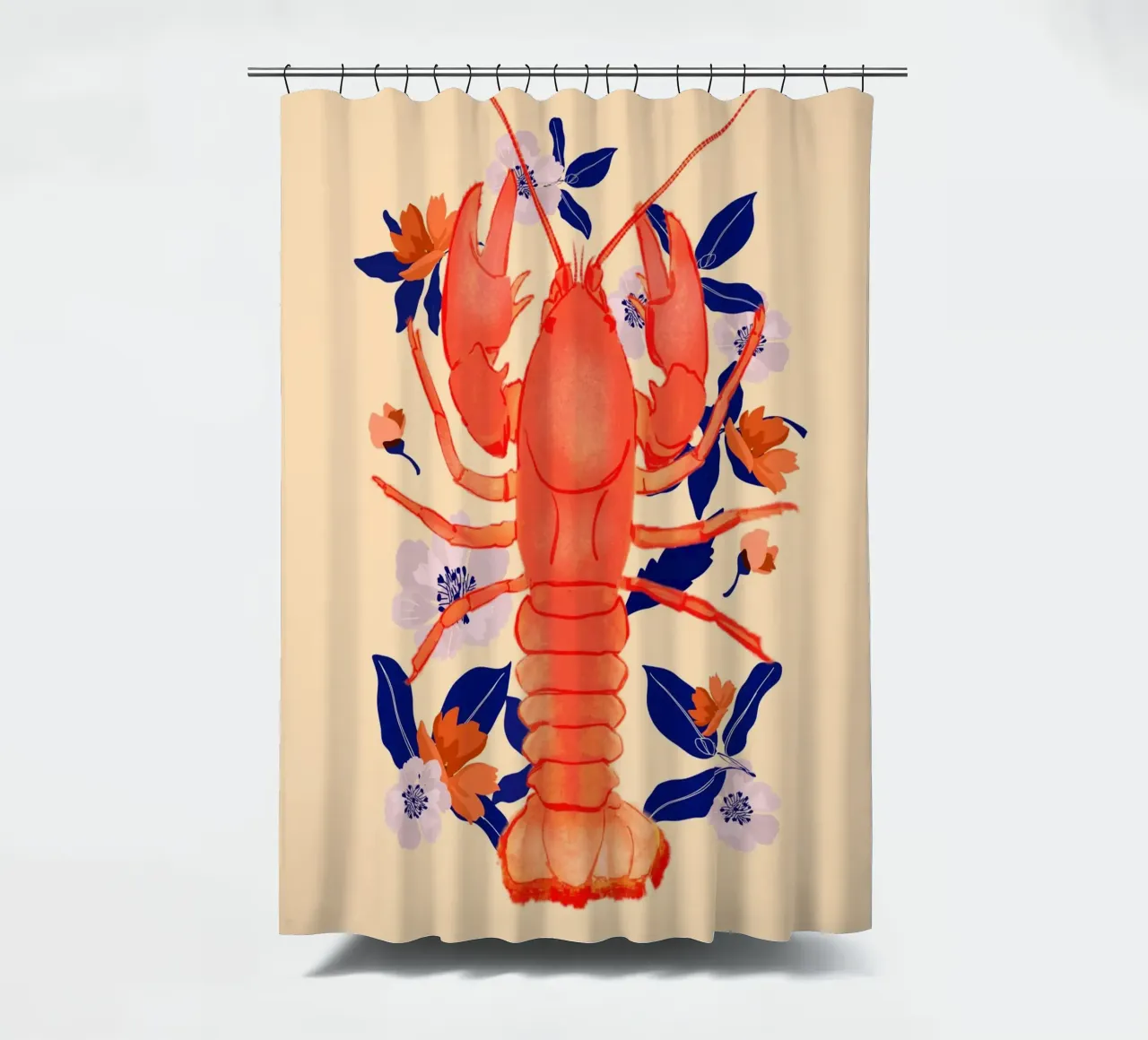 Lobster with Flowers 5 shower curtain by ThingDesign