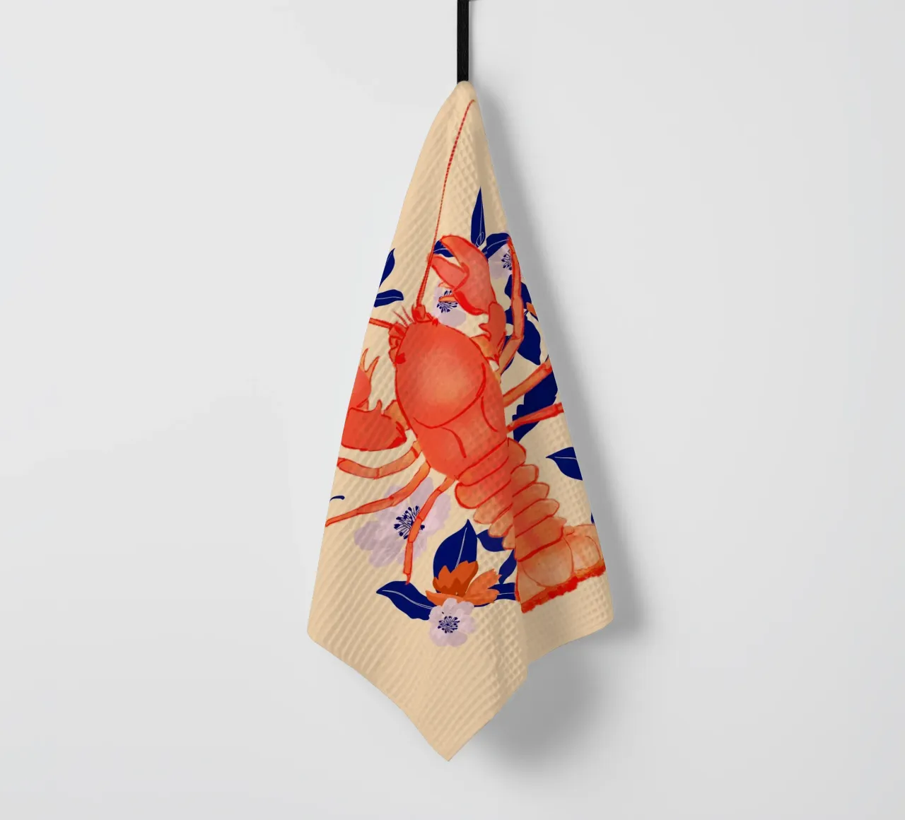 Lobster with Flowers 5 tea towel by ThingDesign