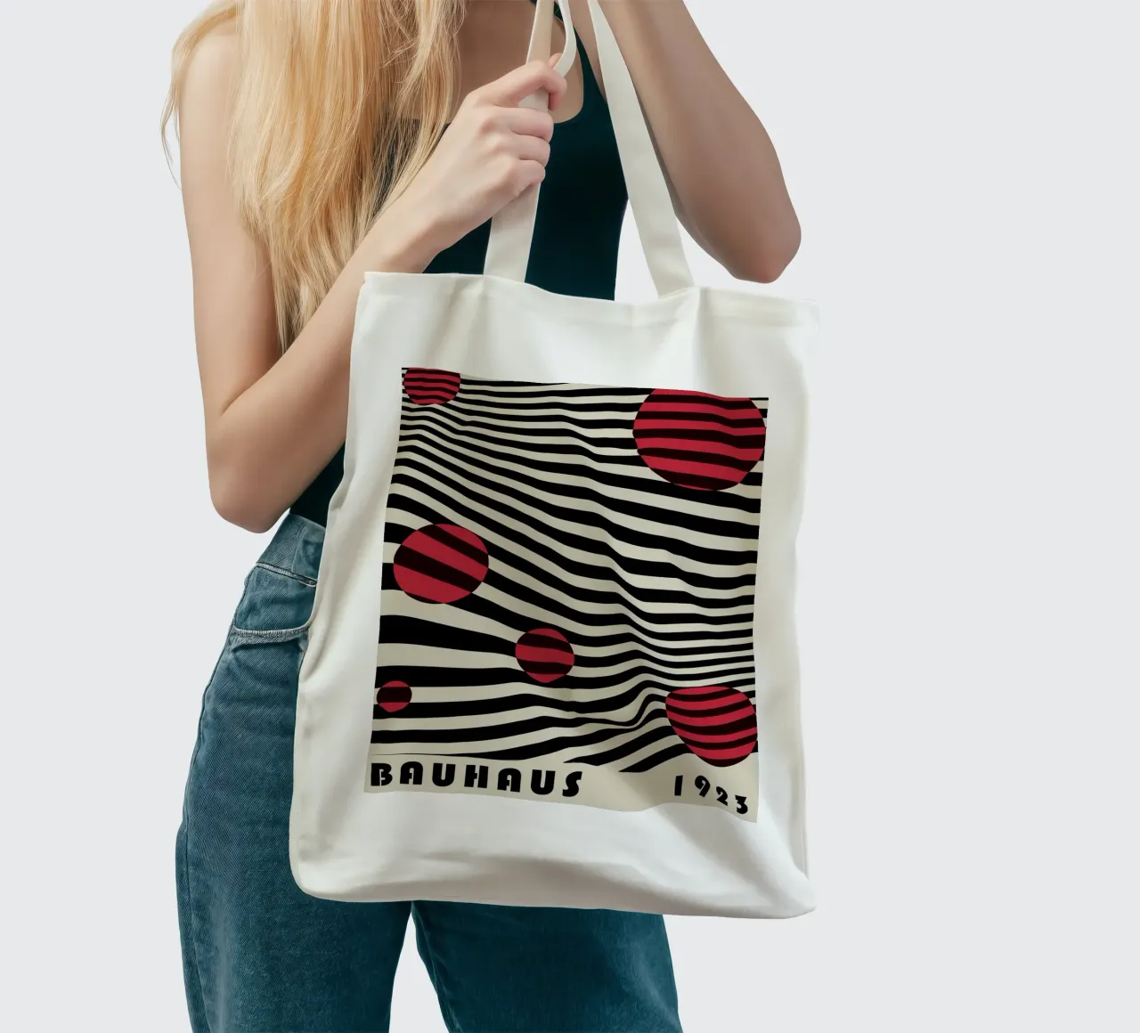 Bauhaus 1923 Waves - Sfera di design Op-Art borsa in juta da Casa Calm