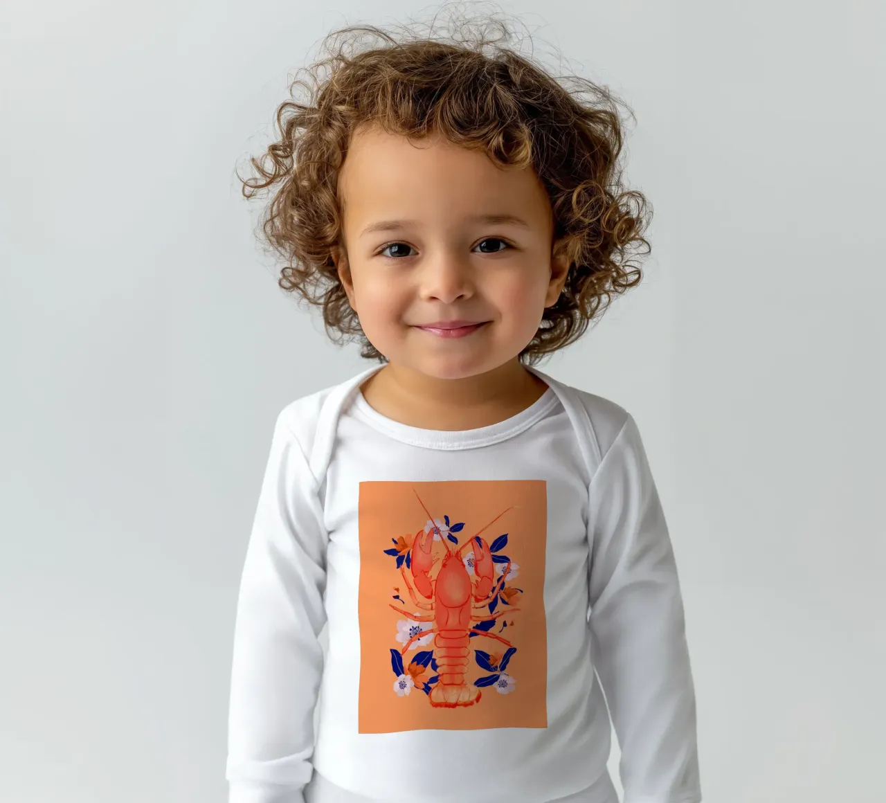 Aragosta con fiori body neonato maniche lunghe da ThingDesign