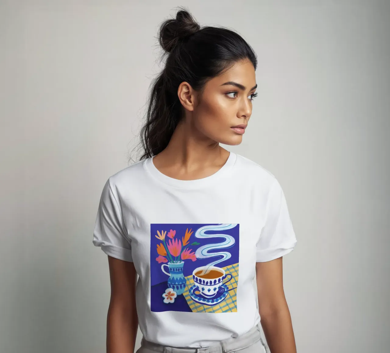 Caffè a scacchi in fiore t-shirt da Monuments Fire