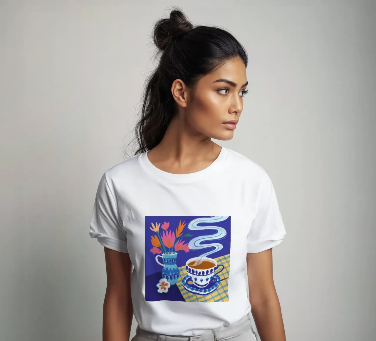 Caffè a scacchi in fiore t-shirt da Monuments Fire