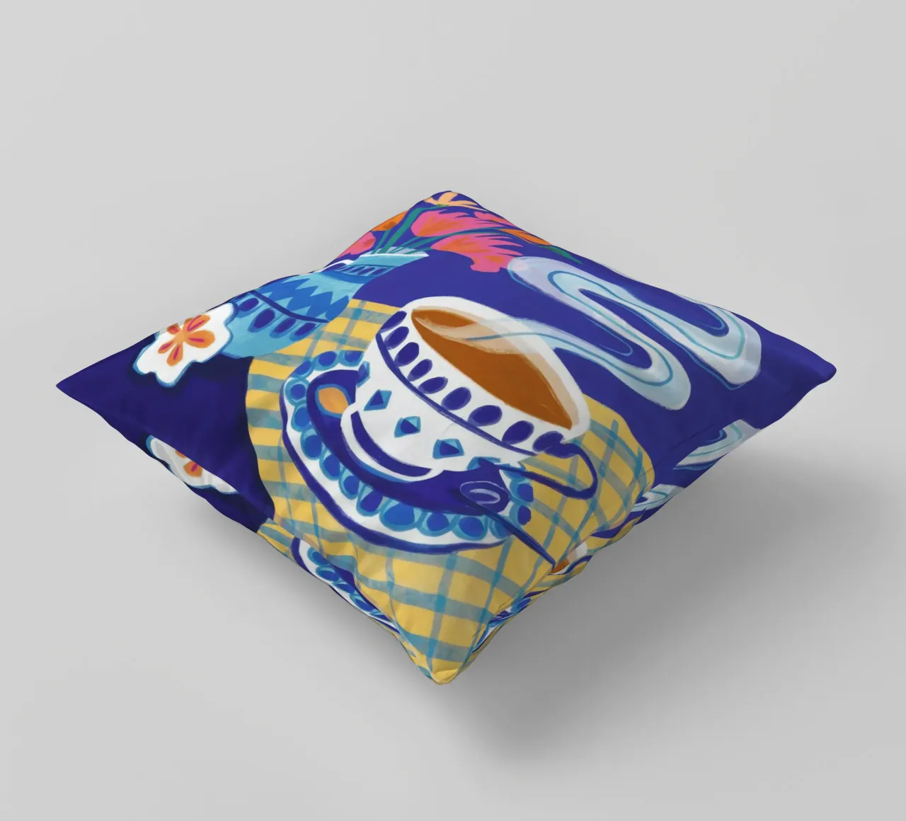 Kaffeeblüte kariert Kissen von Monuments Fire