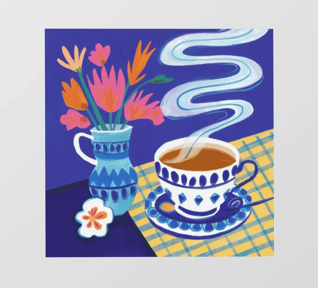 Caffè a scacchi in fiore telo in pvc da Monuments Fire