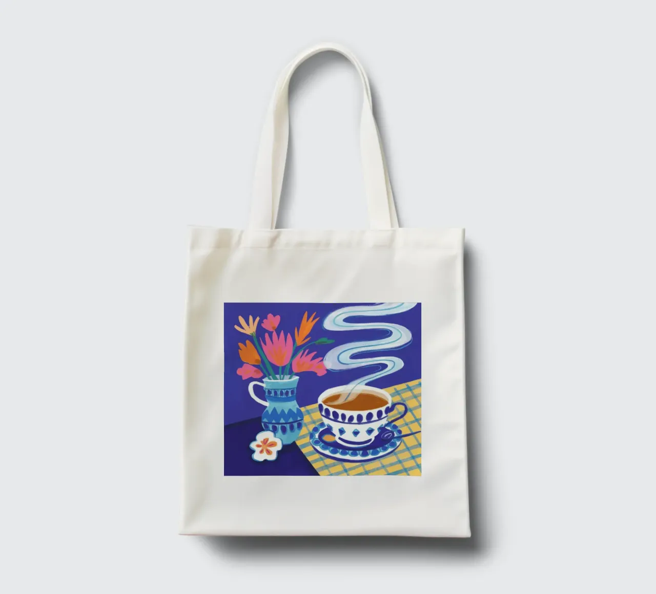 Caffè a scacchi in fiore borsa in juta da Monuments Fire