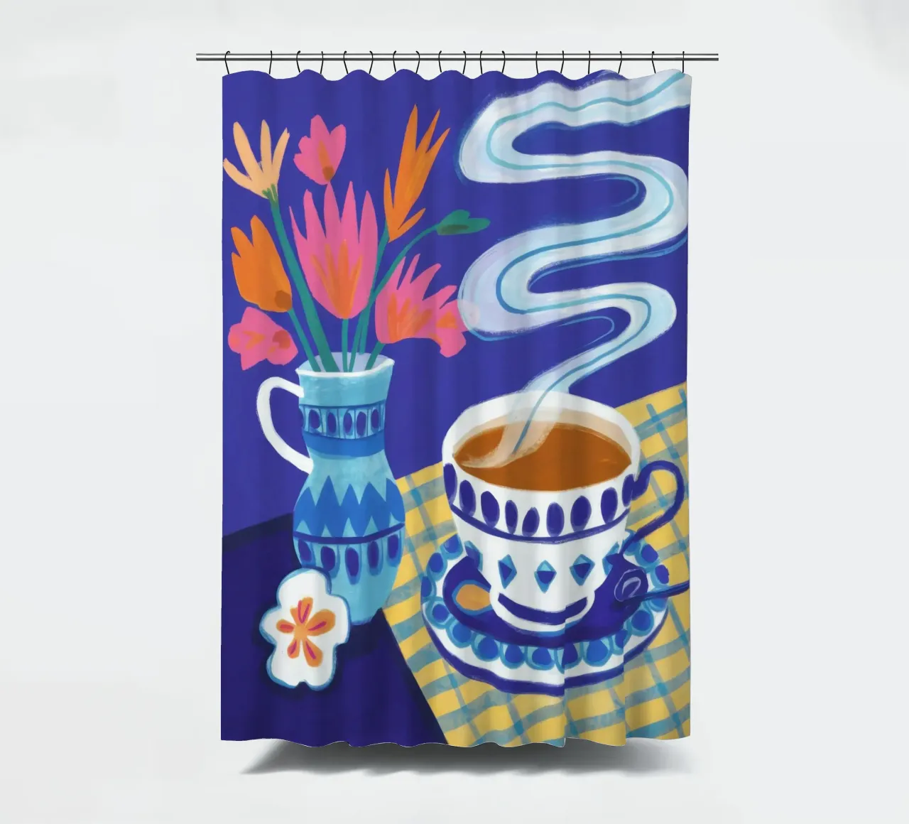 Caffè a scacchi in fiore tenda da doccia da Monuments Fire