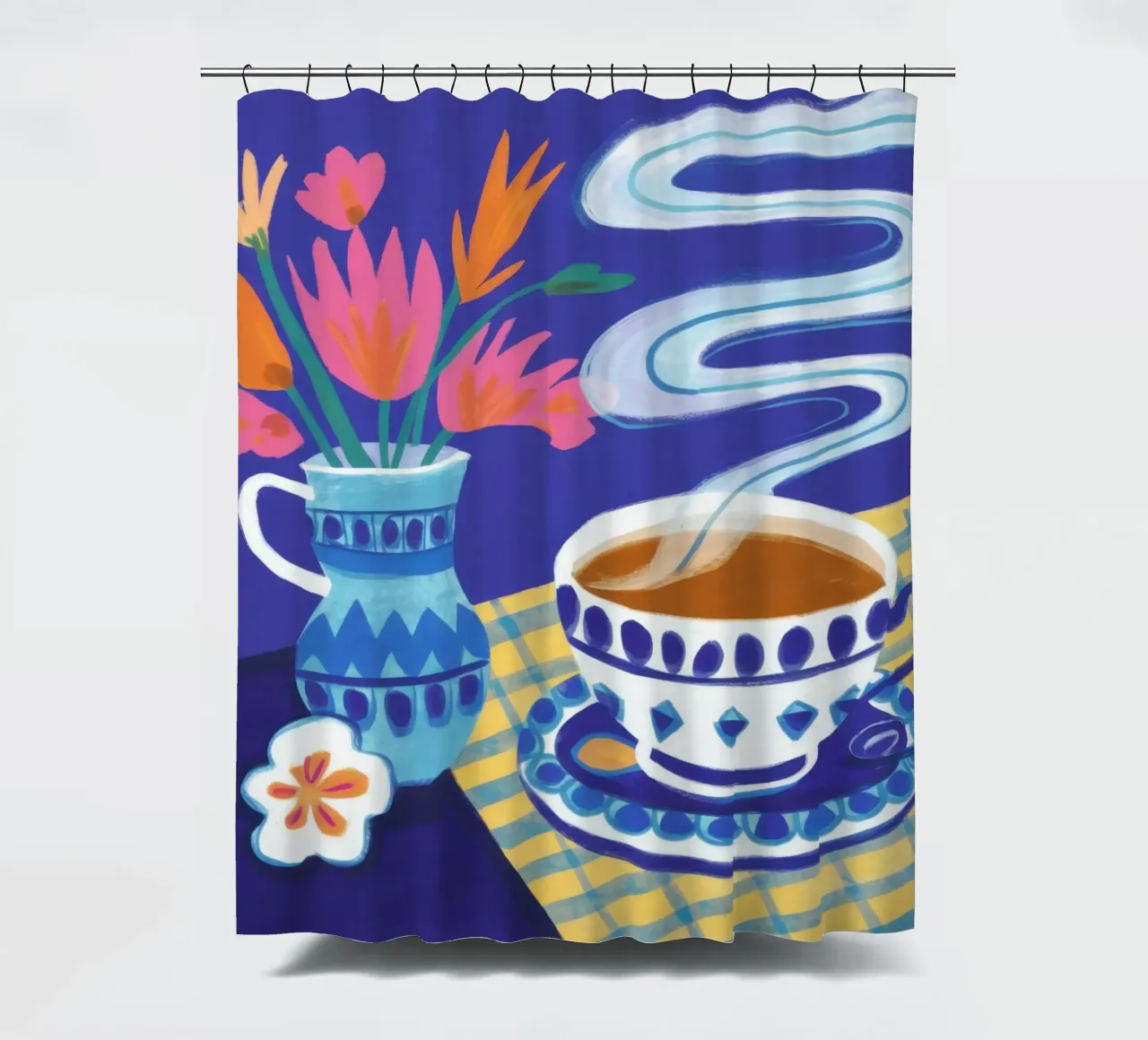 Caffè a scacchi in fiore tenda da doccia da Monuments Fire