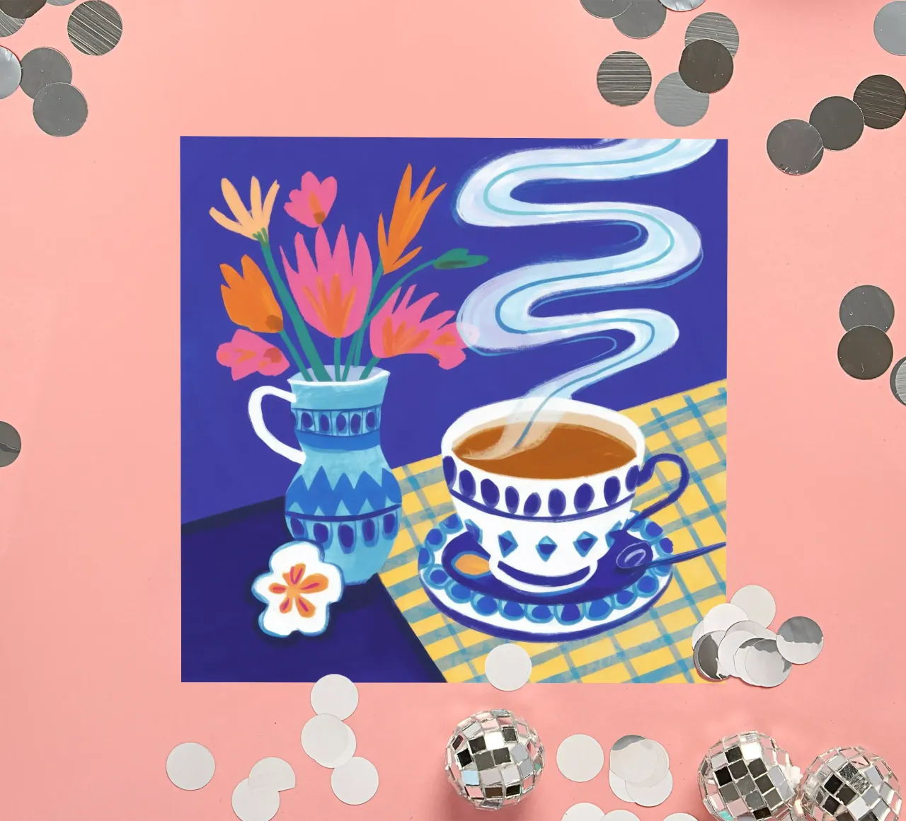 Caffè a scacchi in fiore adesivo da Monuments Fire