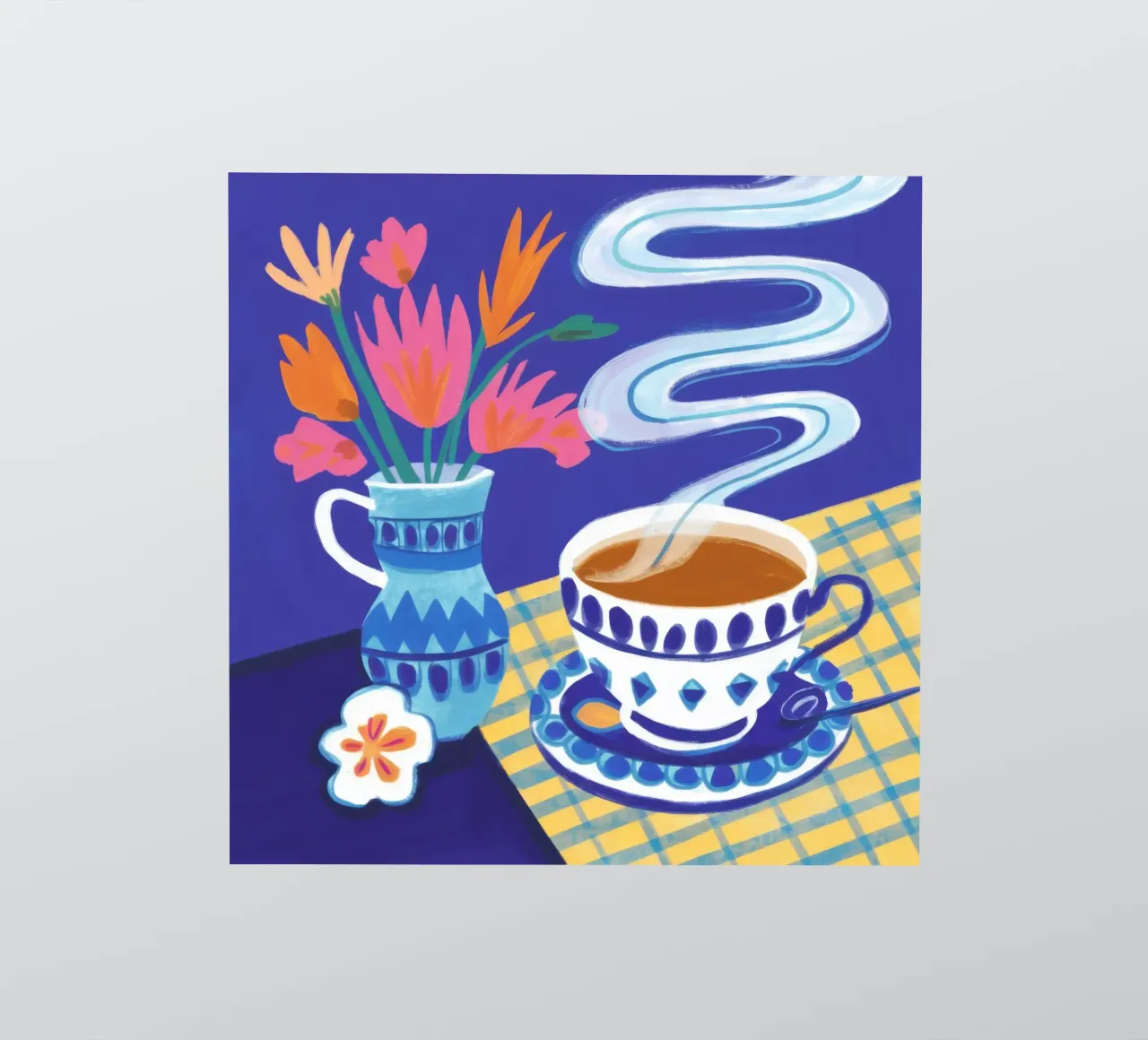 Caffè a scacchi in fiore adesivo da Monuments Fire