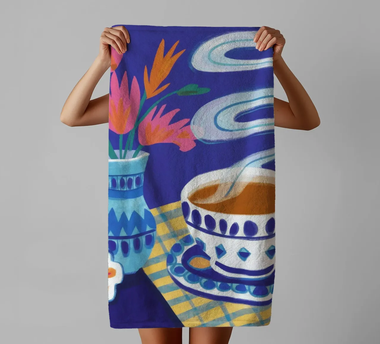 Caffè a scacchi in fiore asciugamano da bagno da Monuments Fire