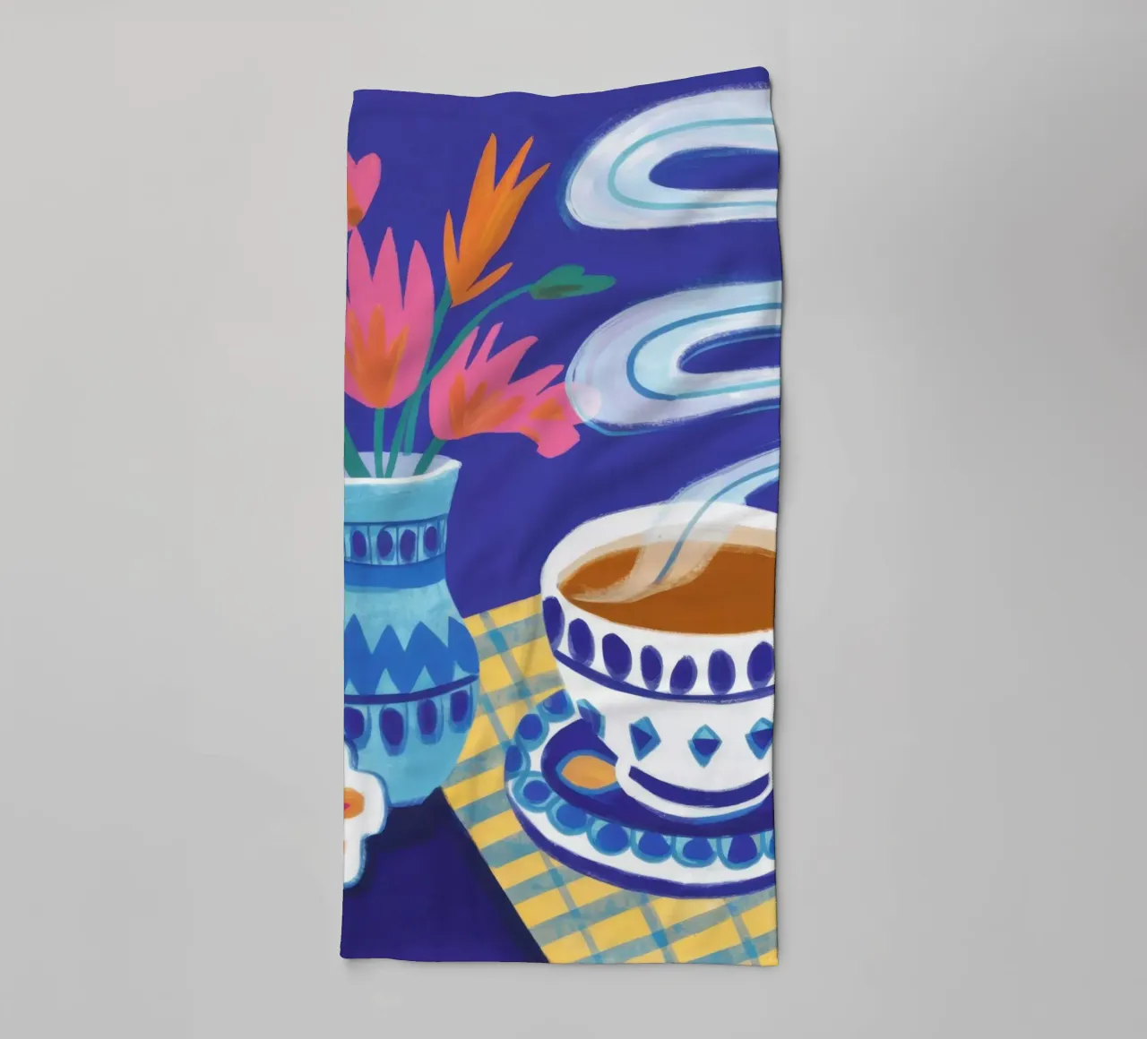 Caffè a scacchi in fiore asciugamano da bagno da Monuments Fire