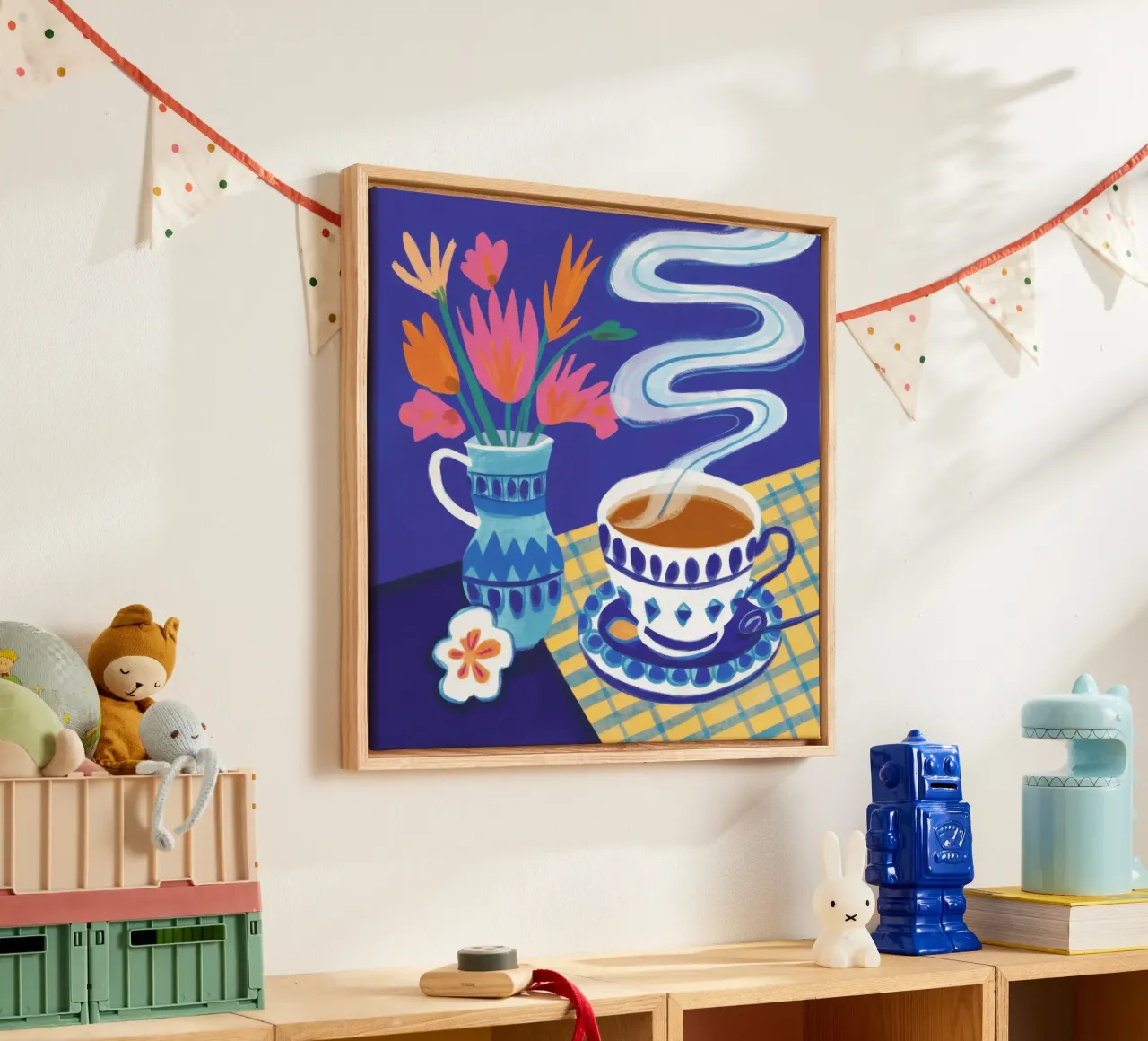 Caffè a scacchi in fiore tela da Monuments Fire