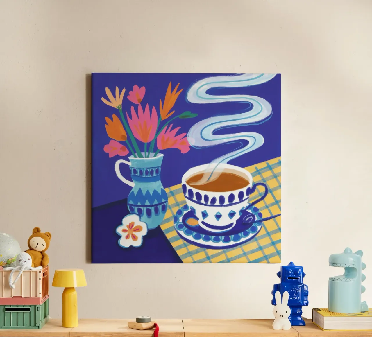 Caffè a scacchi in fiore tela da Monuments Fire