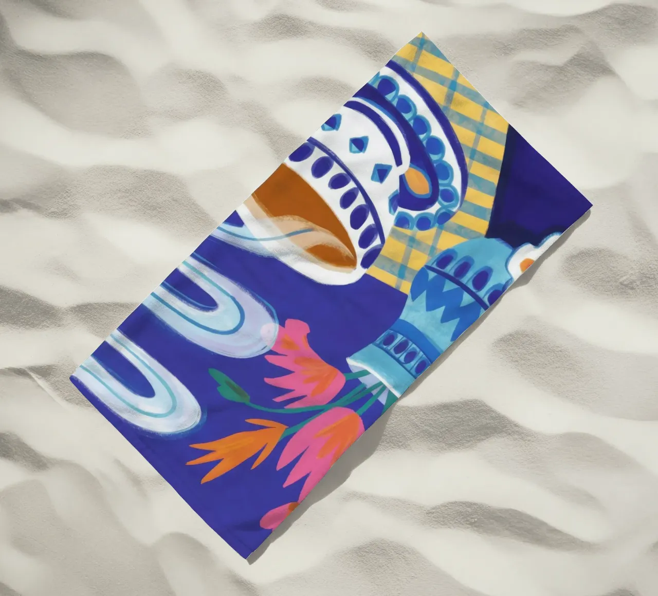 Caffè a scacchi in fiore telo mare da Monuments Fire