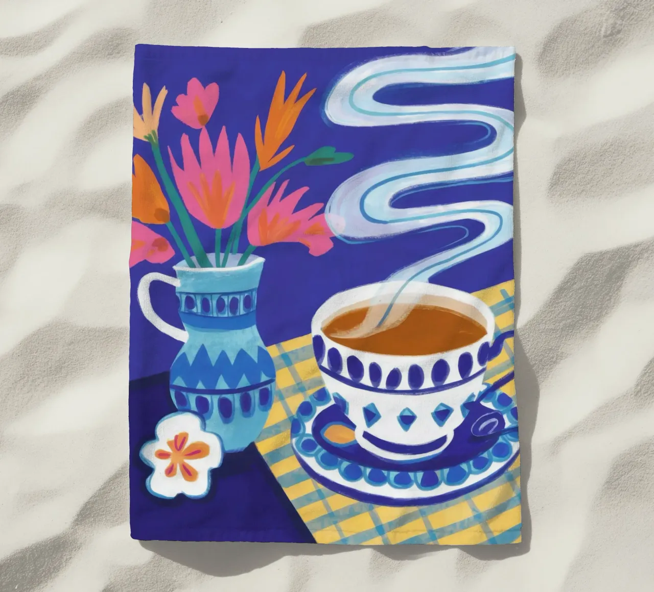 Caffè a scacchi in fiore telo mare da Monuments Fire