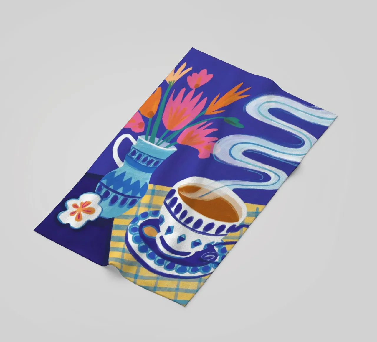 Caffè a scacchi in fiore telo mare da Monuments Fire