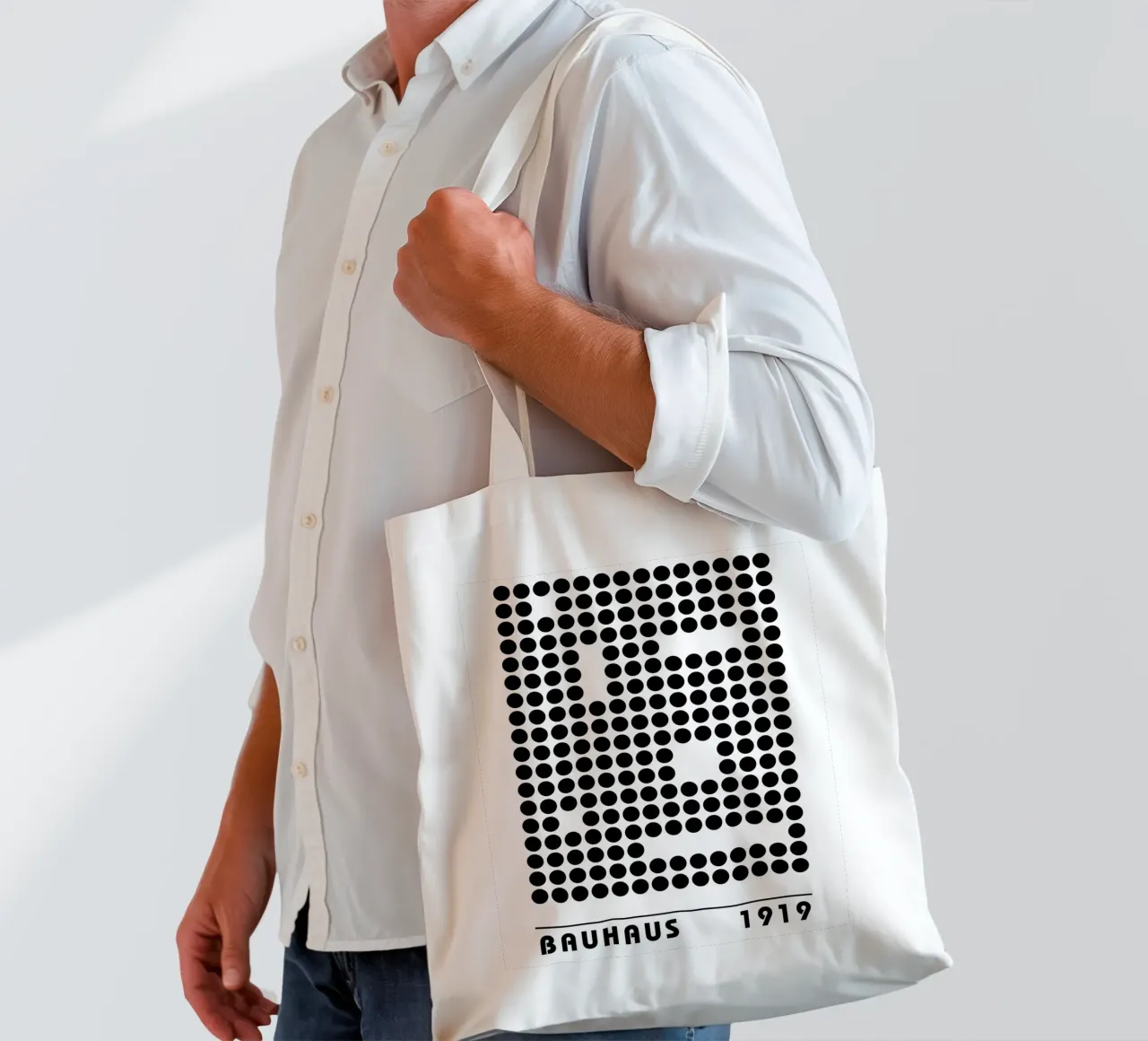Punti Bauhaus 1919 - grafica in stile retrò borsa in juta da Casa Calm