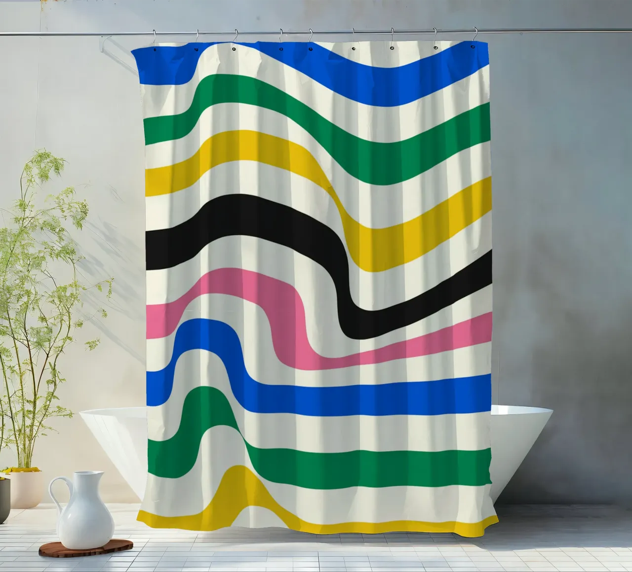 Wave Design Modern - Line art colorate e retrò tenda da doccia da Casa Calm