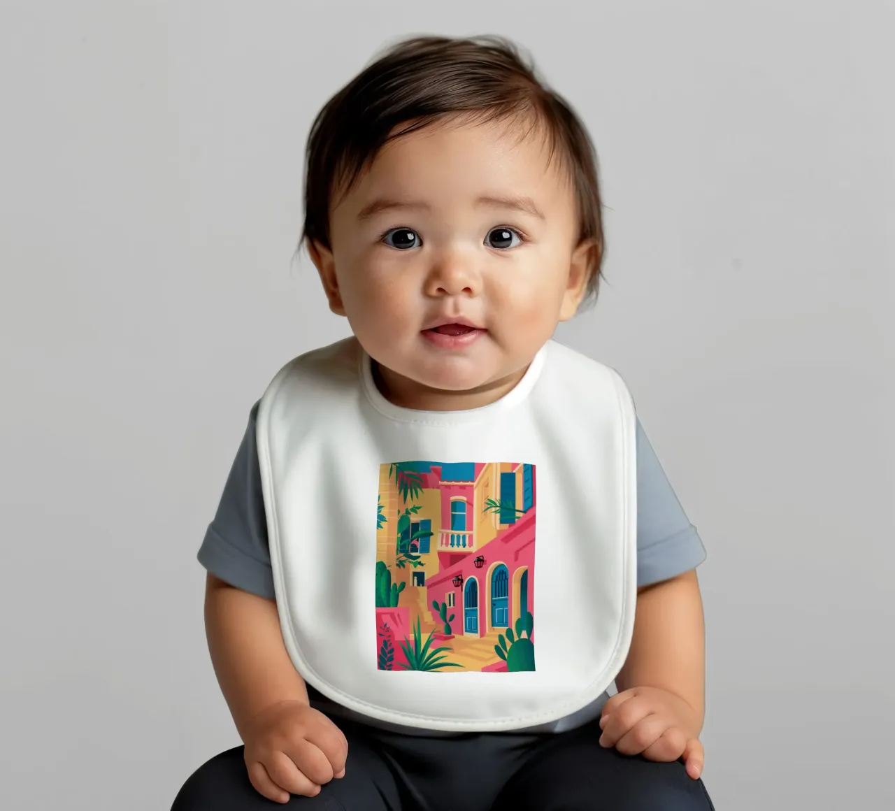 Fuchsia Facade Fiesta baby bib by Reds Jays