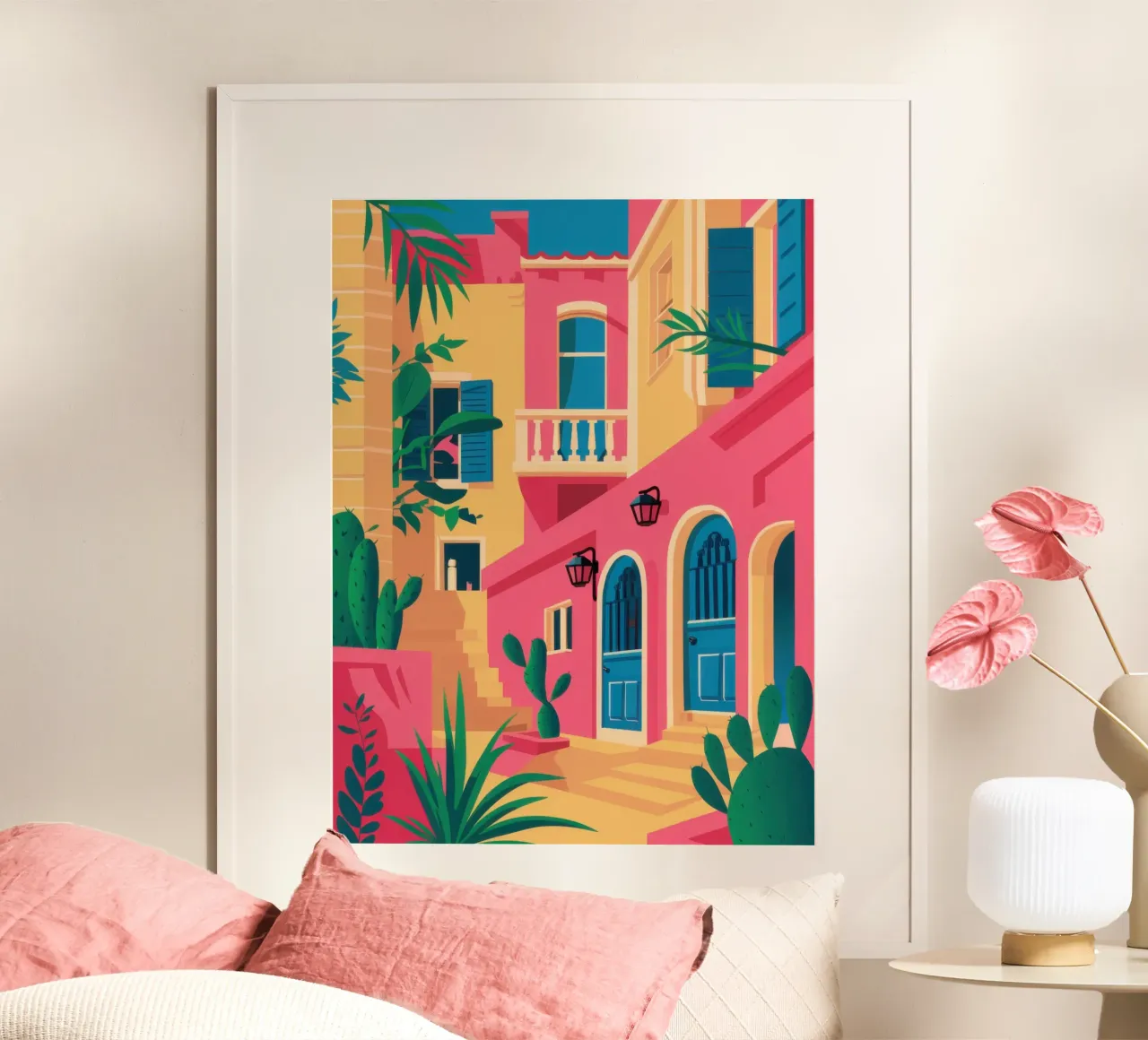 Fiesta di facciate fucsia poster con telaio in alluminio da Reds Jays