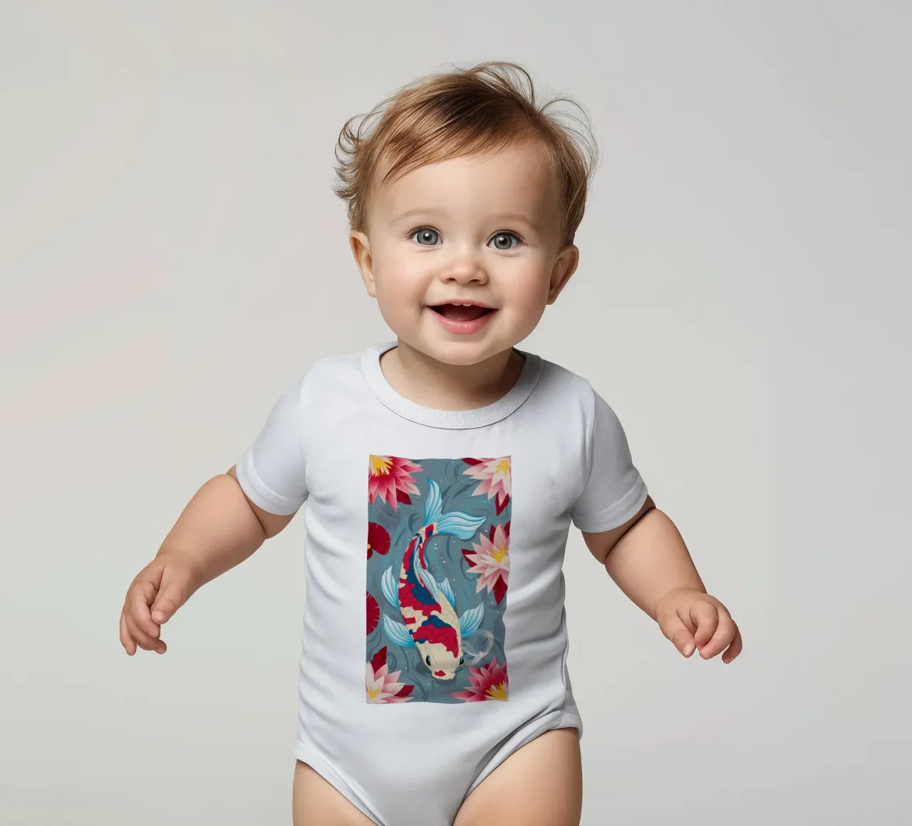 Azure Koi Dance body neonato maniche corte da Dream Gesso