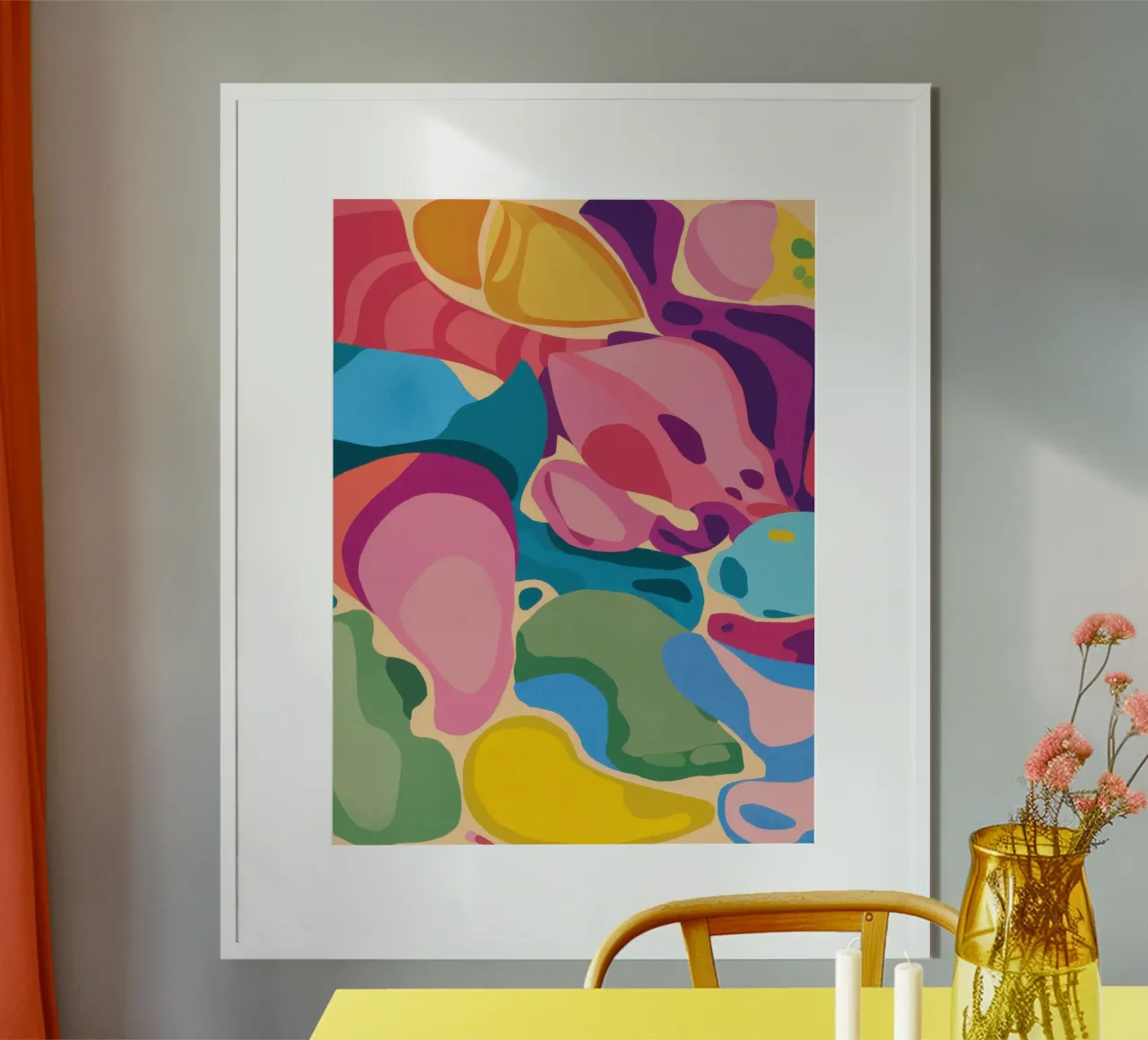 Feline Abstract Dream poster with wooden frame by Dream Gesso